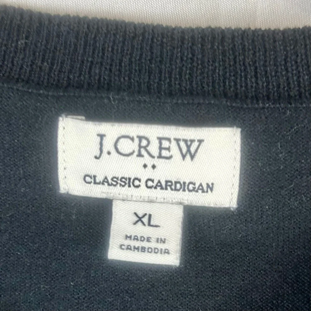 J.Crew Factory Classic Cardigan Sweater Women XL Black 100% Cotton Crewneck Knit